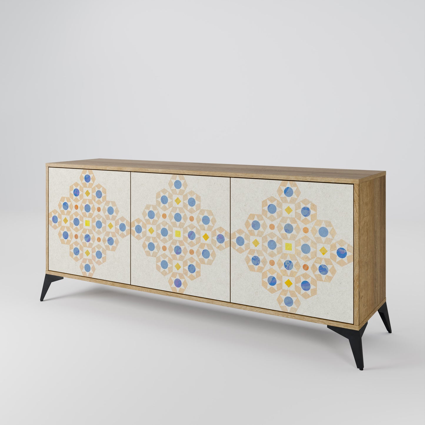 Credenza a 3 ante PATTERNED PRISM in effetto rovere