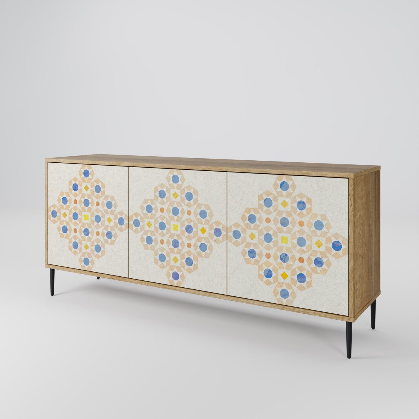 Credenza a 3 ante PATTERNED PRISM in effetto rovere