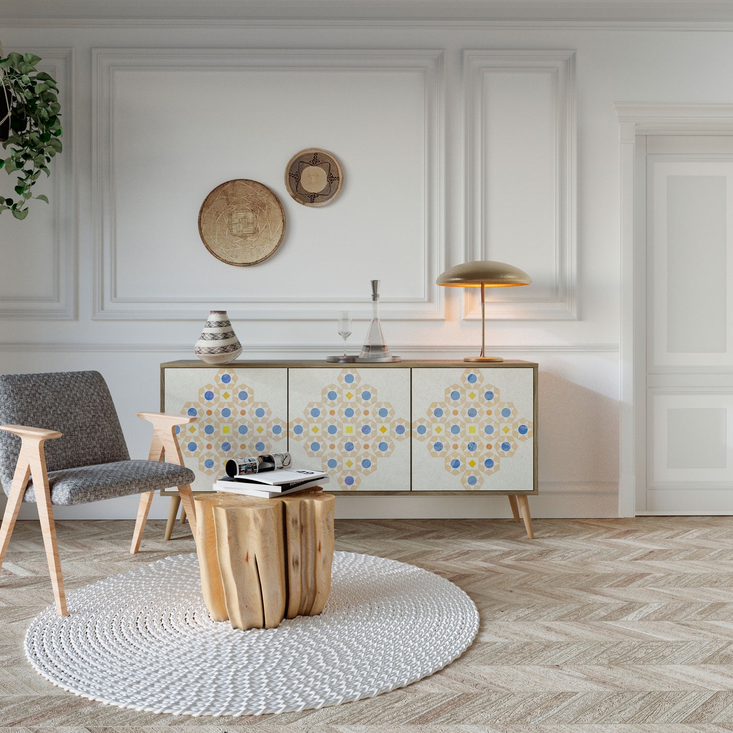 Credenza a 3 ante PATTERNED PRISM in effetto rovere