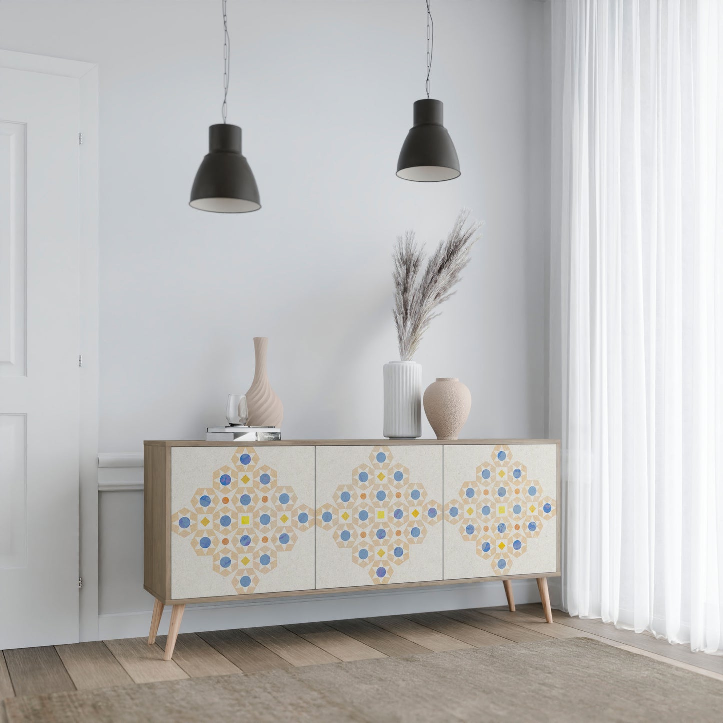 Credenza a 3 ante PATTERNED PRISM in effetto rovere
