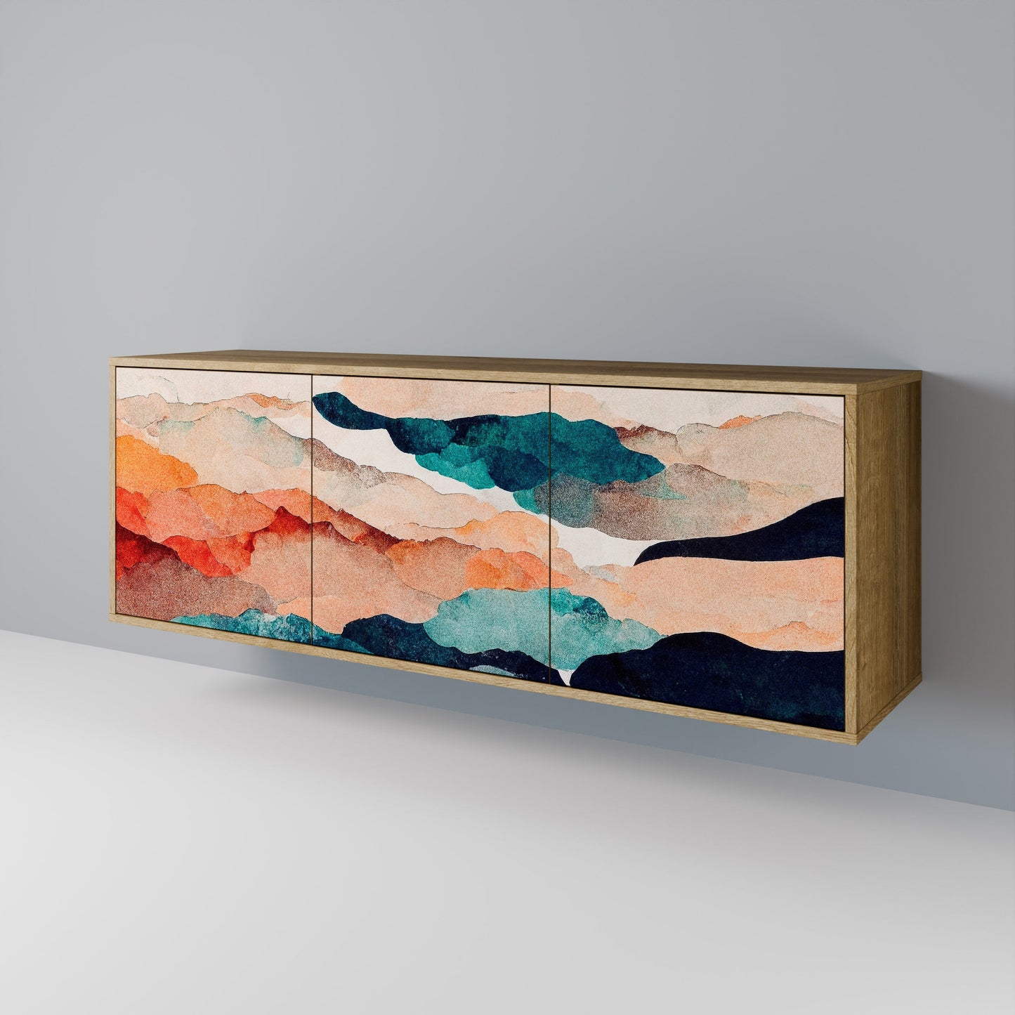 Credenza a 3 ante ABSTRACT LANDSCAPE in effetto rovere