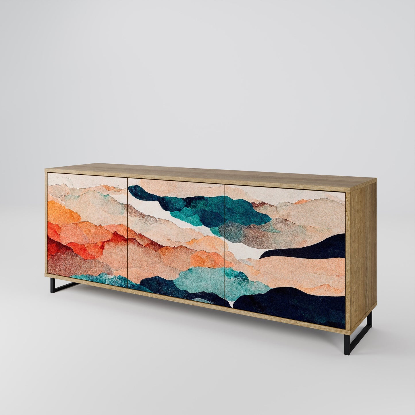Credenza a 3 ante ABSTRACT LANDSCAPE in effetto rovere