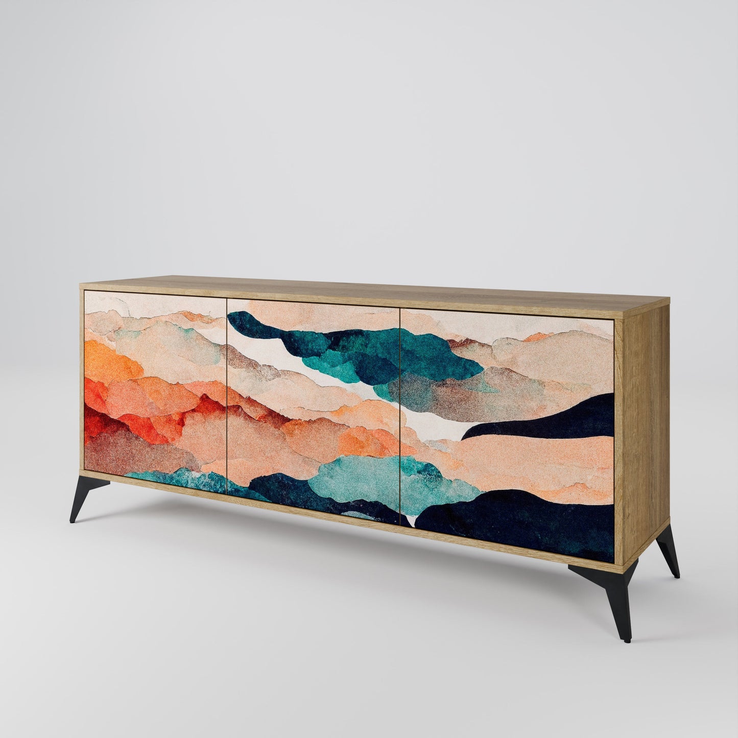 Credenza a 3 ante ABSTRACT LANDSCAPE in effetto rovere