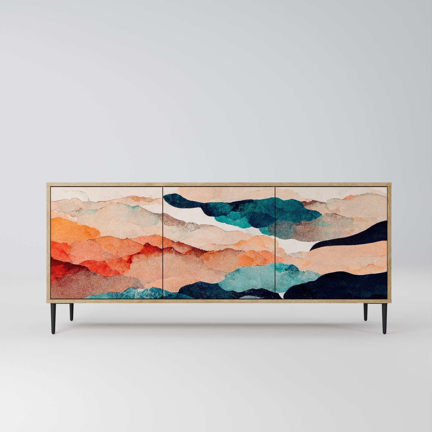 Credenza a 3 ante ABSTRACT LANDSCAPE in effetto rovere