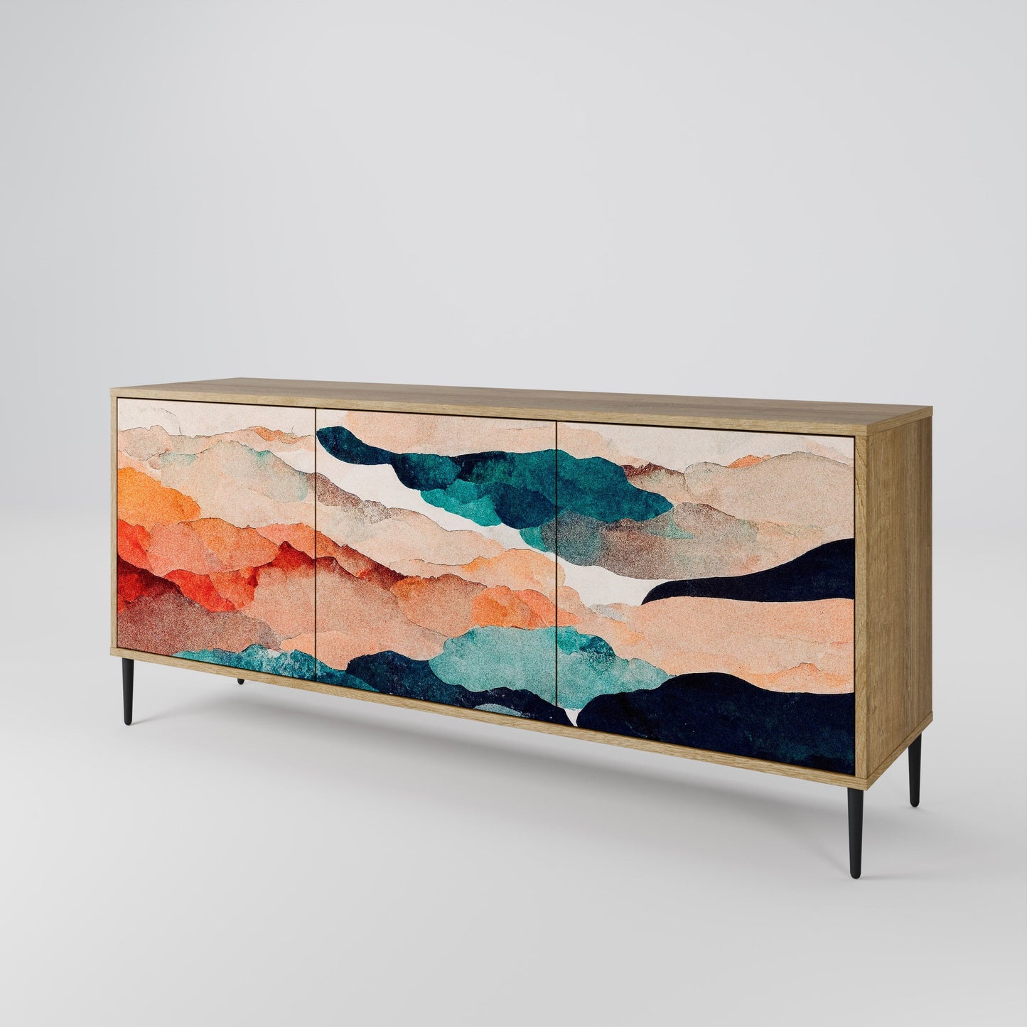 Credenza a 3 ante ABSTRACT LANDSCAPE in effetto rovere