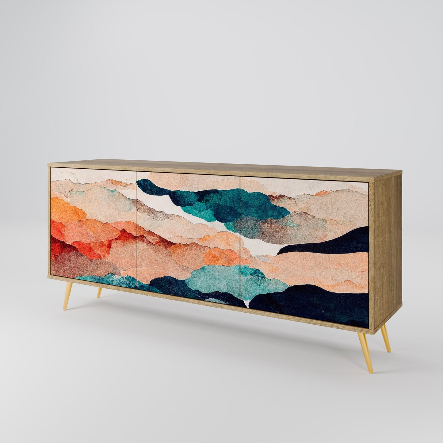 Credenza a 3 ante ABSTRACT LANDSCAPE in effetto rovere