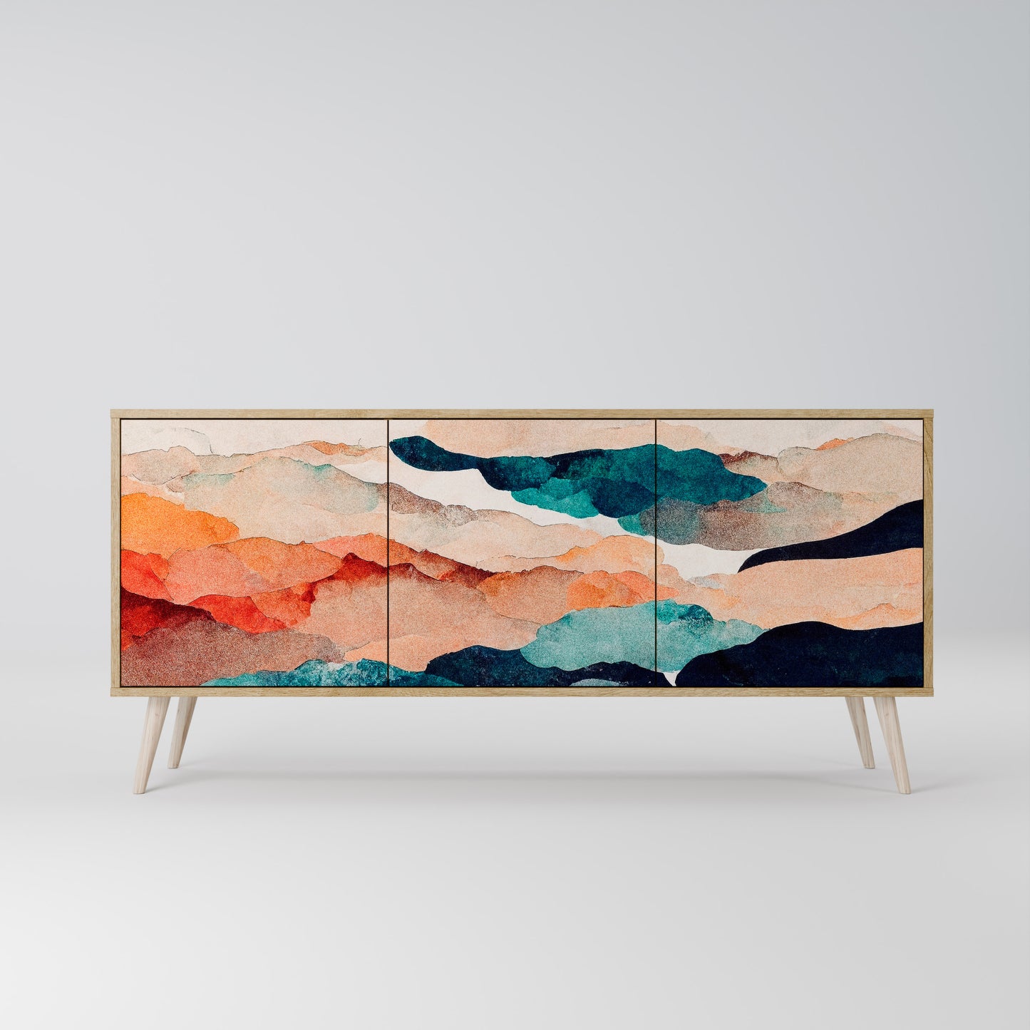 Credenza a 3 ante ABSTRACT LANDSCAPE in effetto rovere