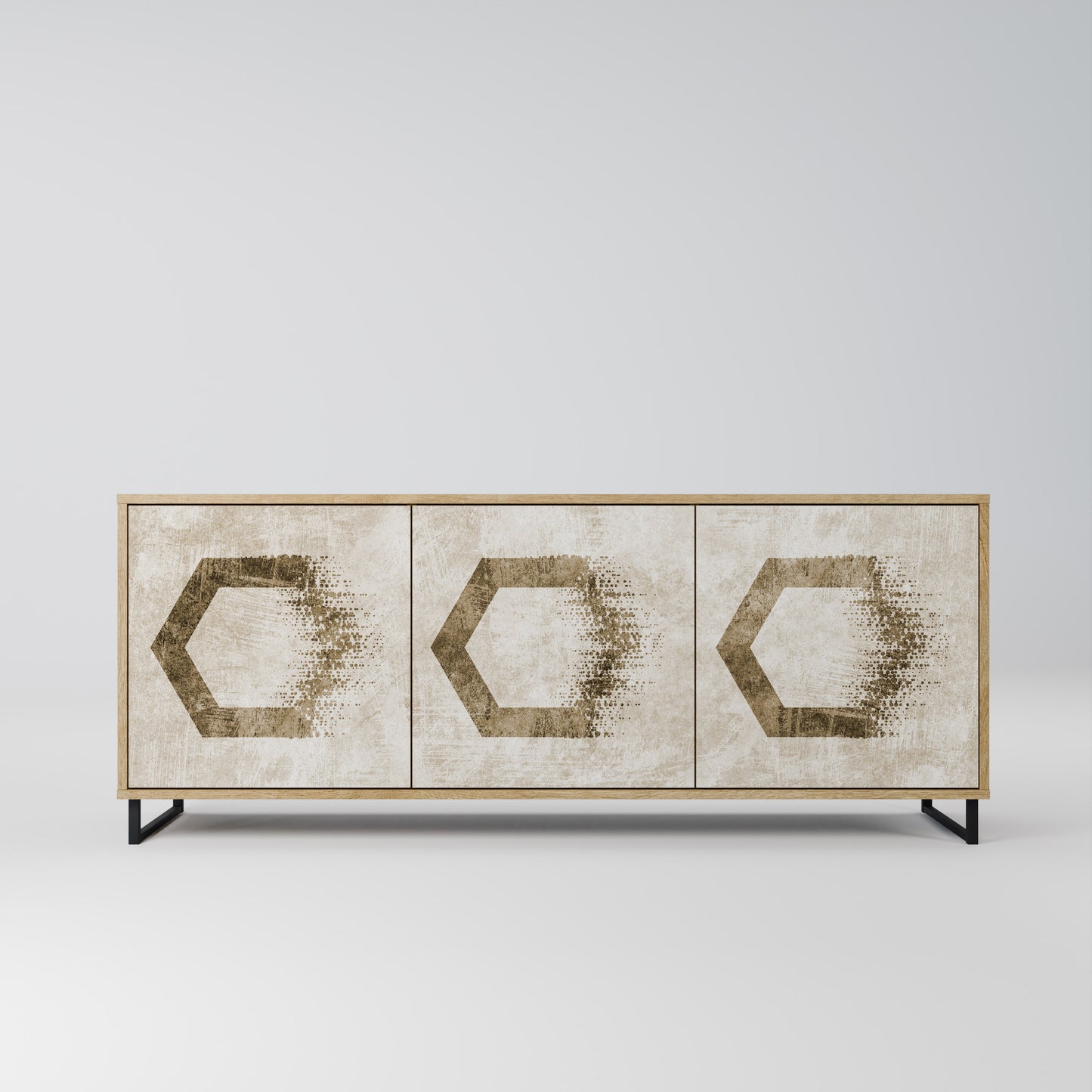 Credenza a 3 ante HEXAGONAL SHAPES in effetto rovere