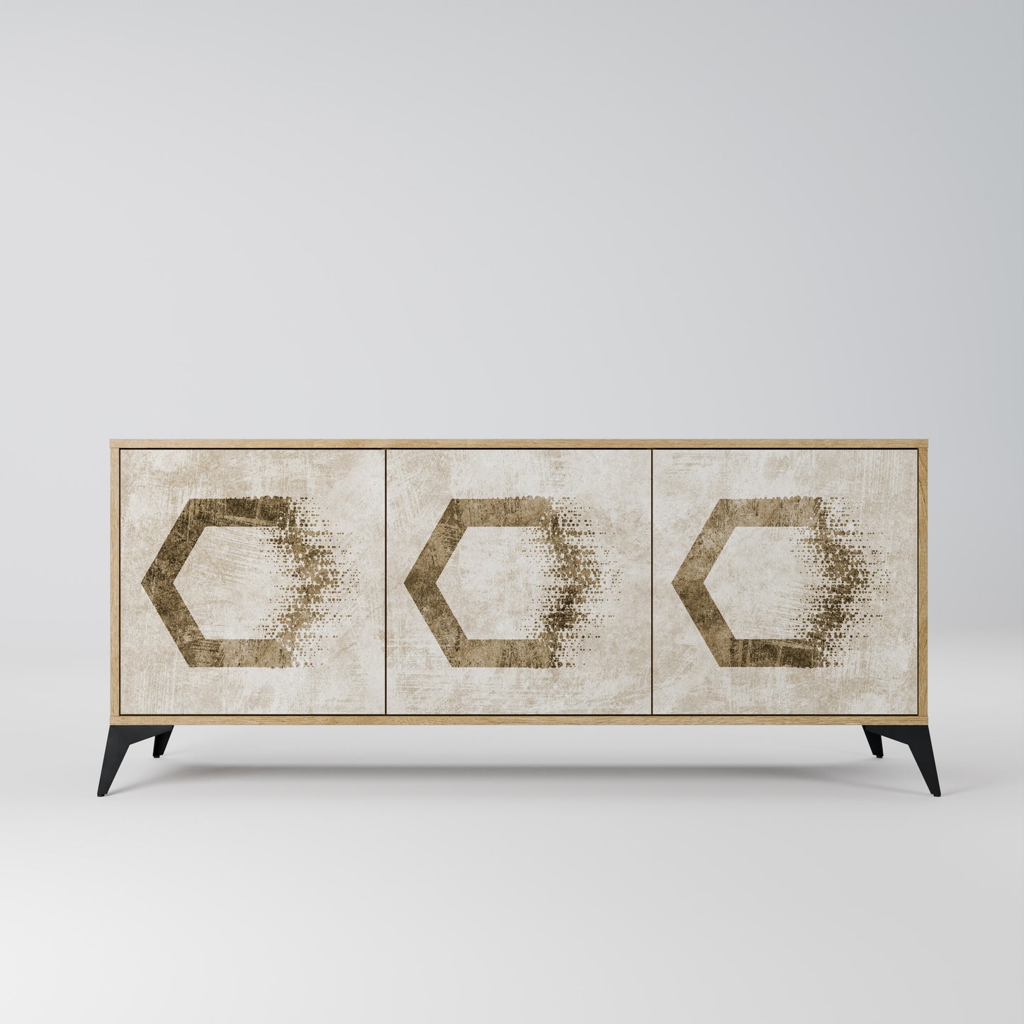 Credenza a 3 ante HEXAGONAL SHAPES in effetto rovere