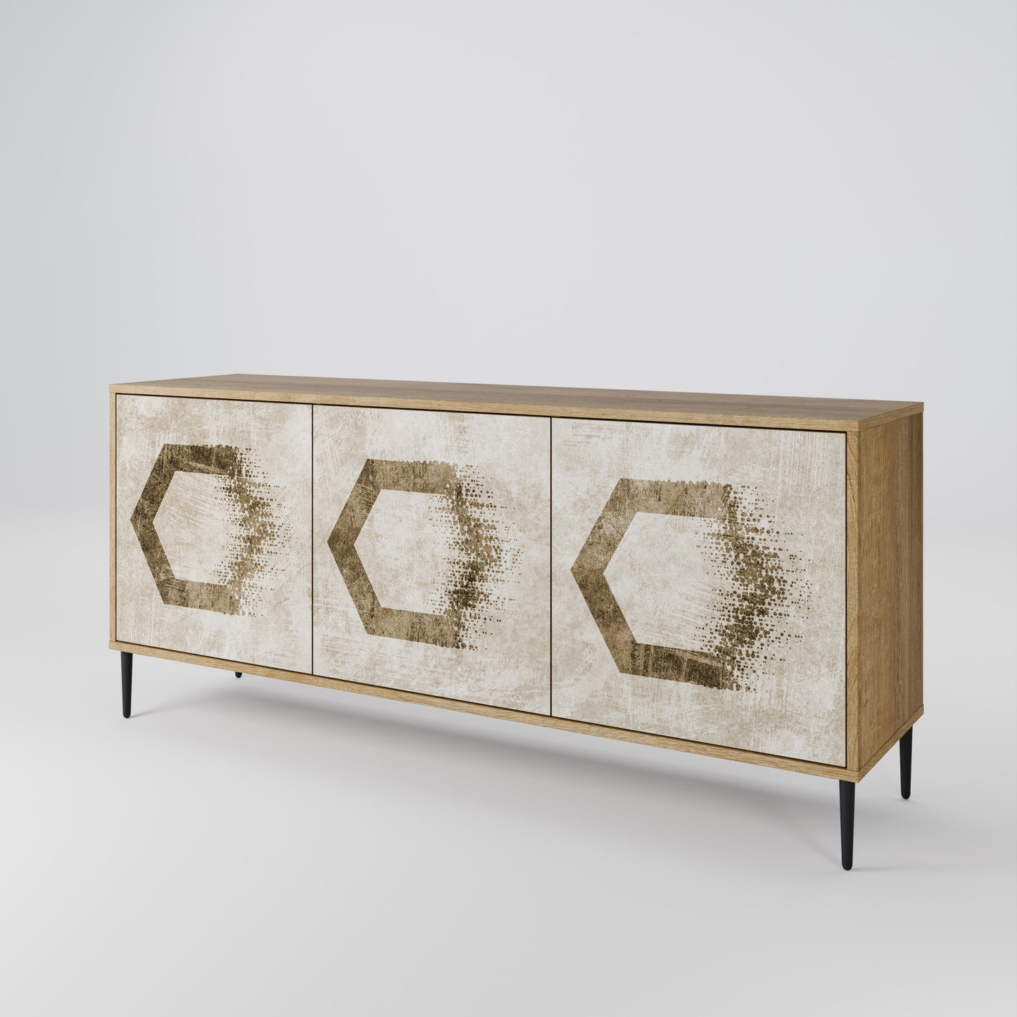 Credenza a 3 ante HEXAGONAL SHAPES in effetto rovere