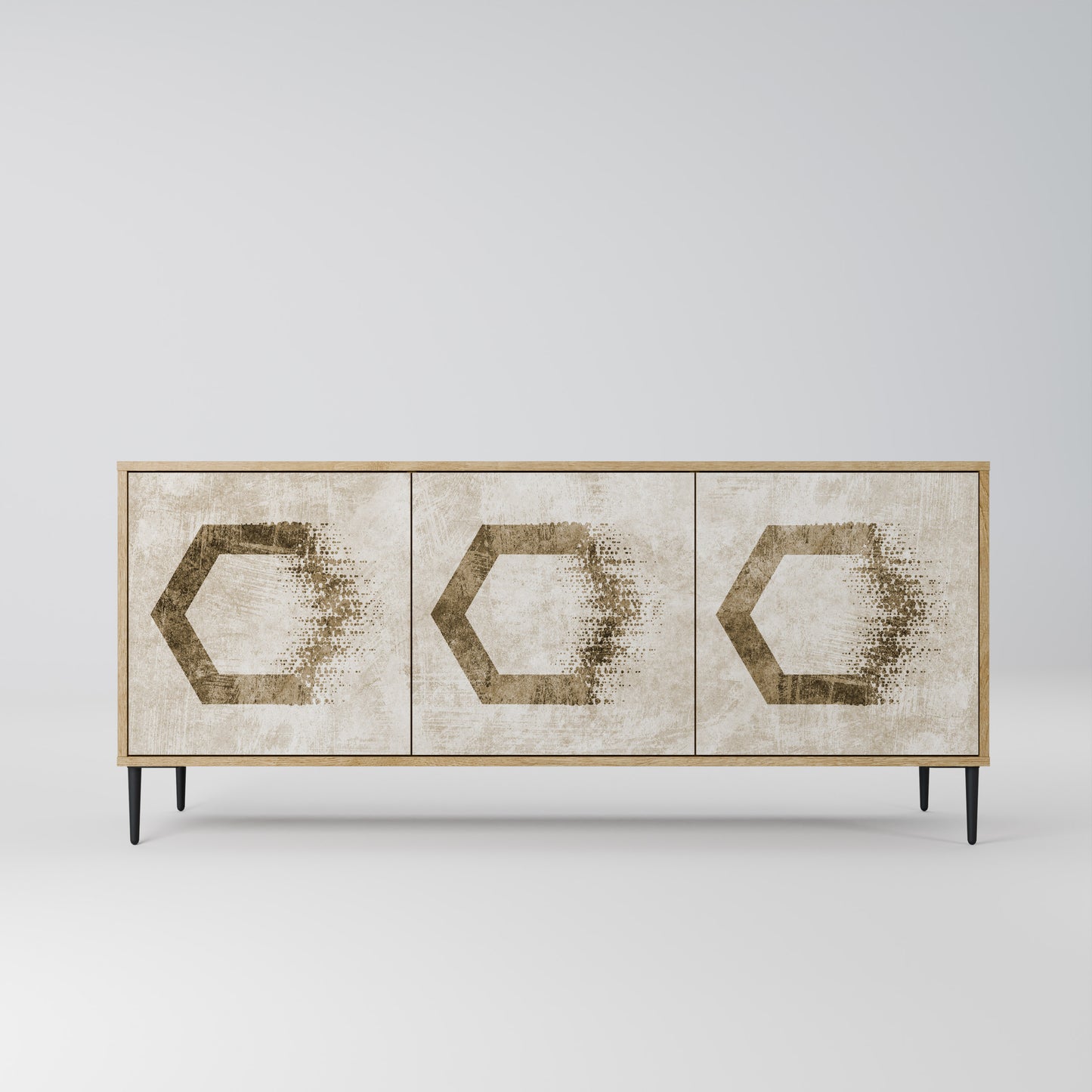 Credenza a 3 ante HEXAGONAL SHAPES in effetto rovere