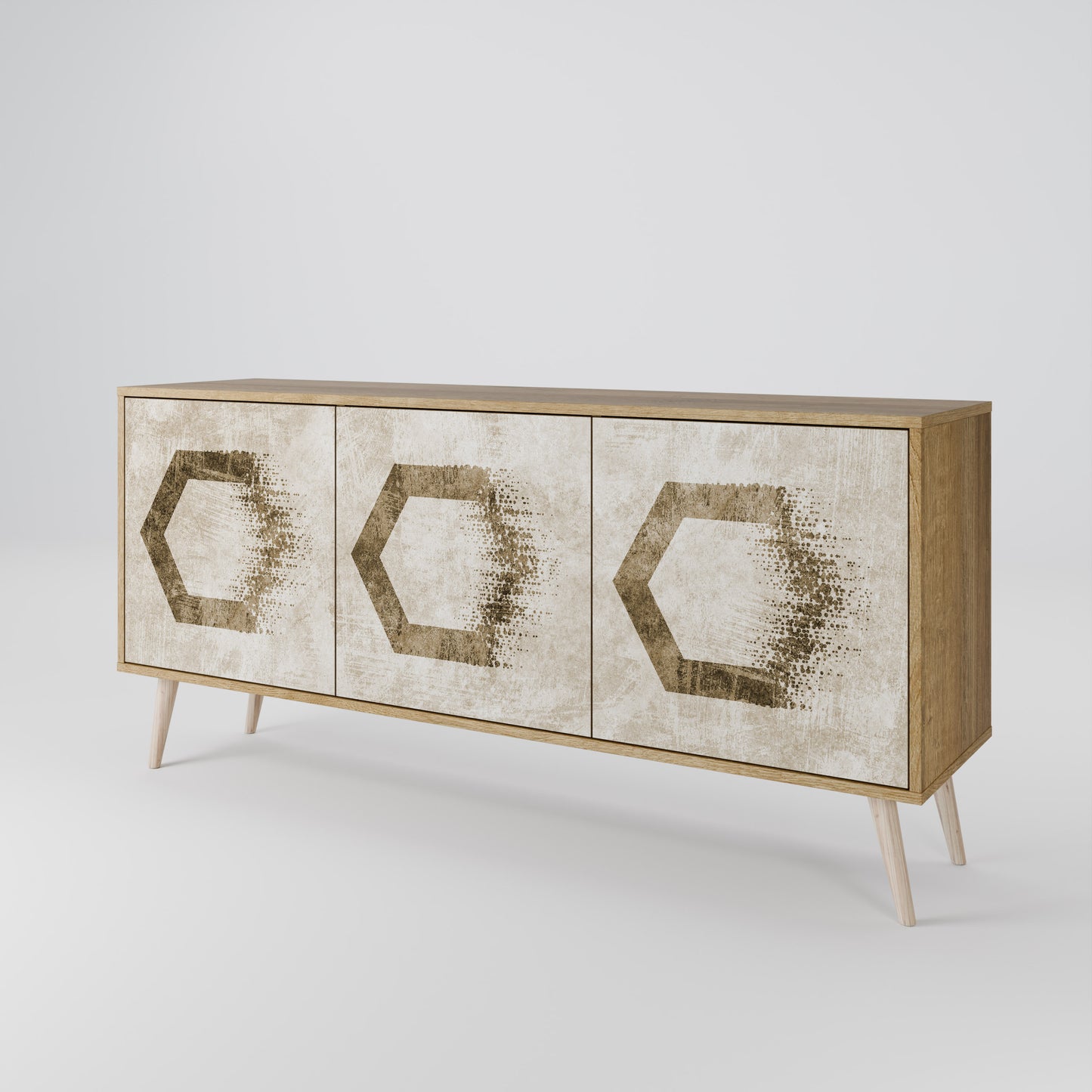 Credenza a 3 ante HEXAGONAL SHAPES in effetto rovere