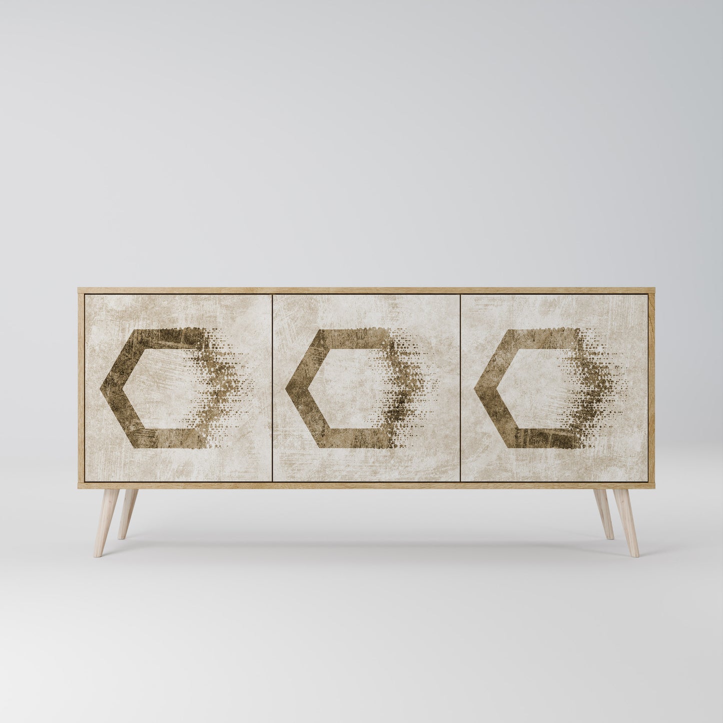 Credenza a 3 ante HEXAGONAL SHAPES in effetto rovere