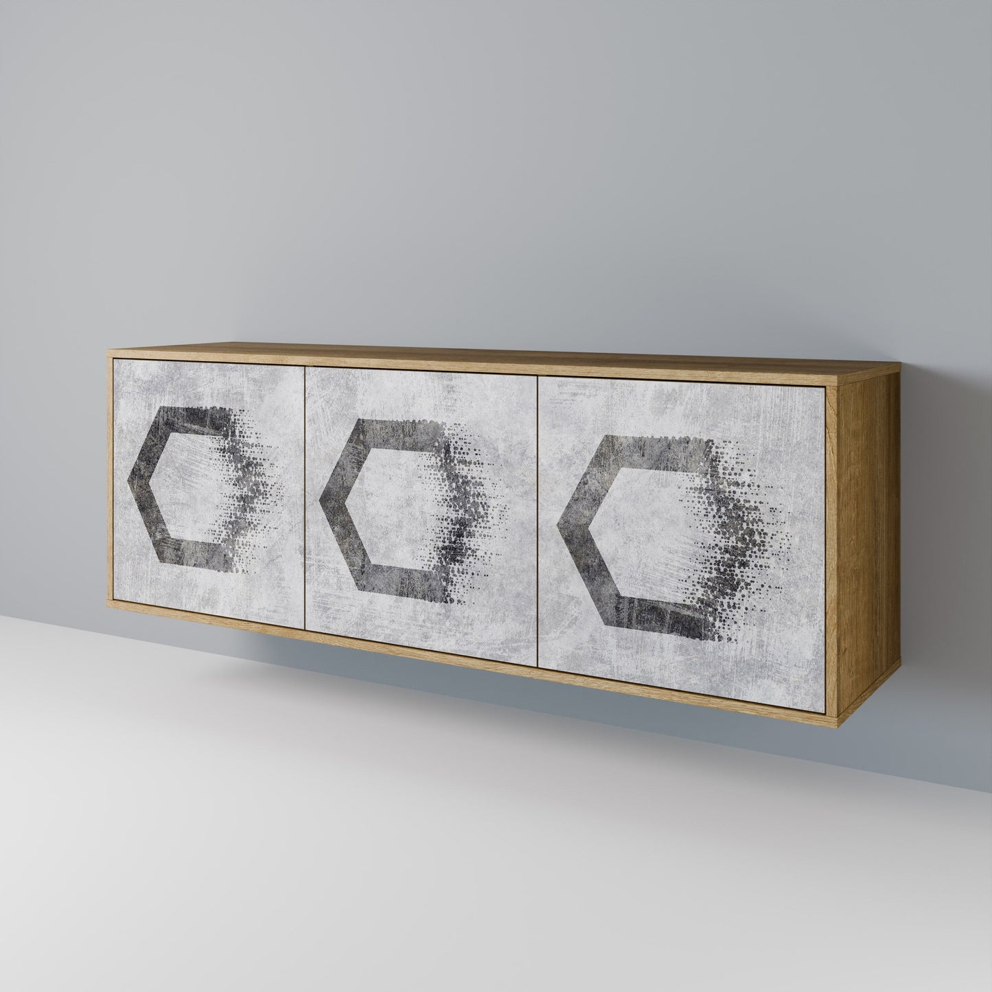 Credenza HEXAGONAL FIGURES a 3 ante in effetto rovere