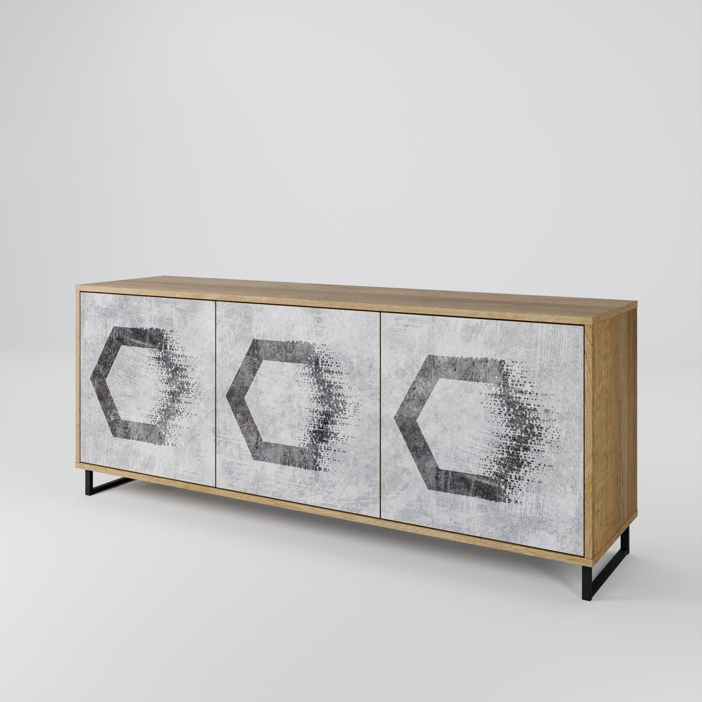 Credenza HEXAGONAL FIGURES a 3 ante in effetto rovere