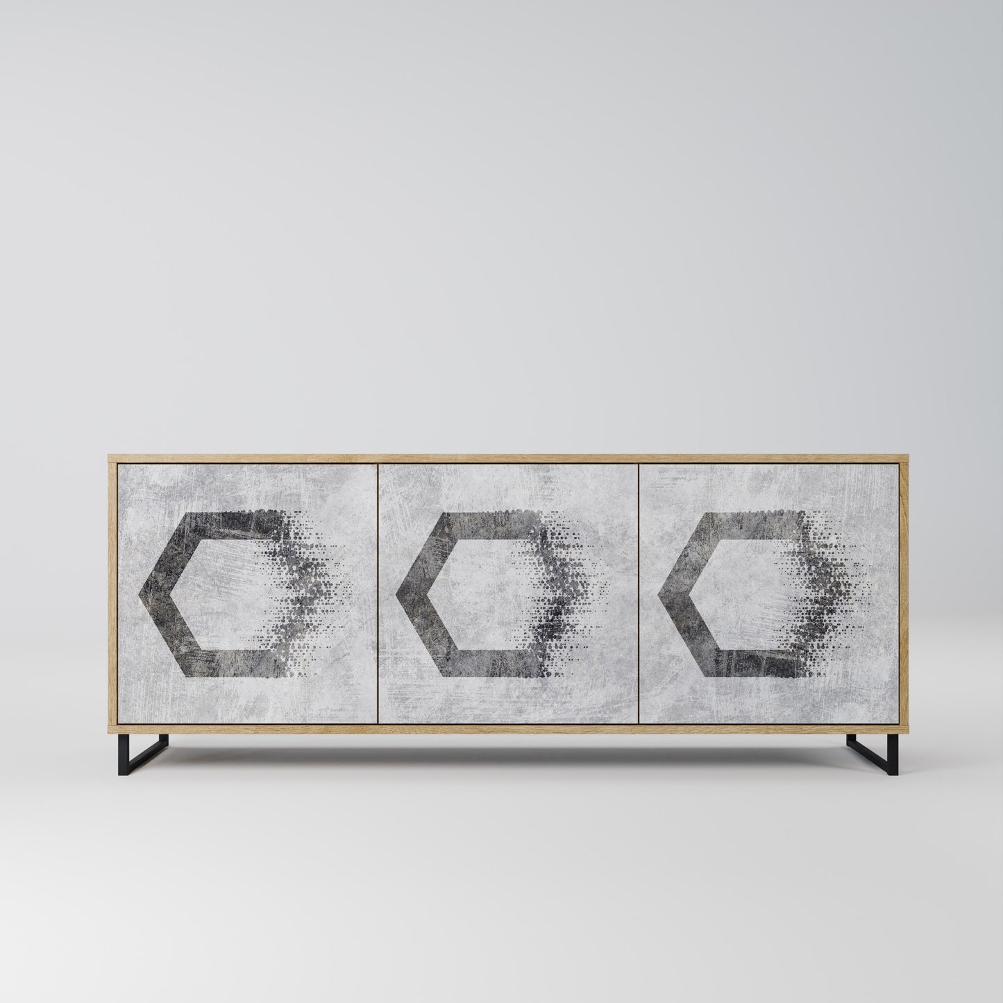 Credenza HEXAGONAL FIGURES a 3 ante in effetto rovere