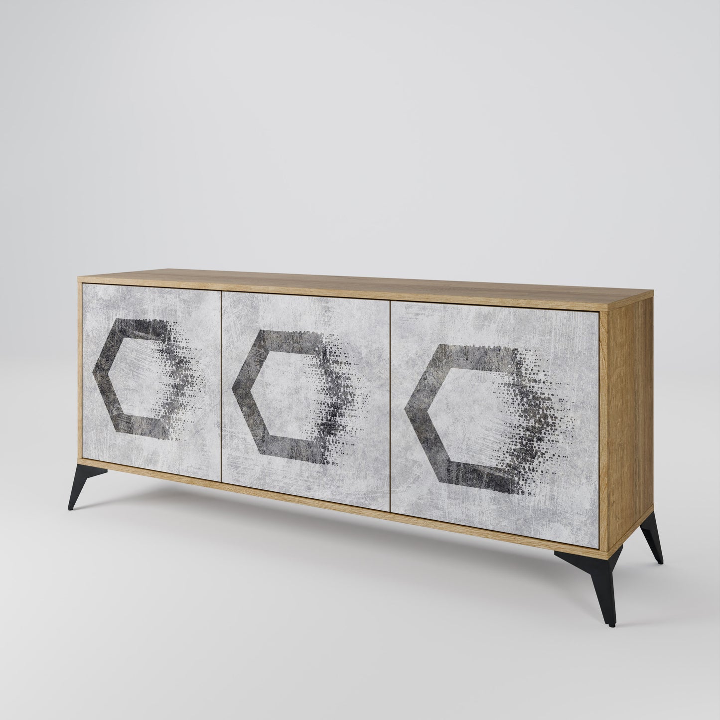Credenza HEXAGONAL FIGURES a 3 ante in effetto rovere
