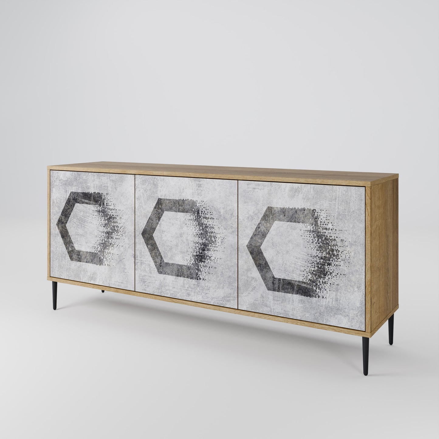 Credenza HEXAGONAL FIGURES a 3 ante in effetto rovere