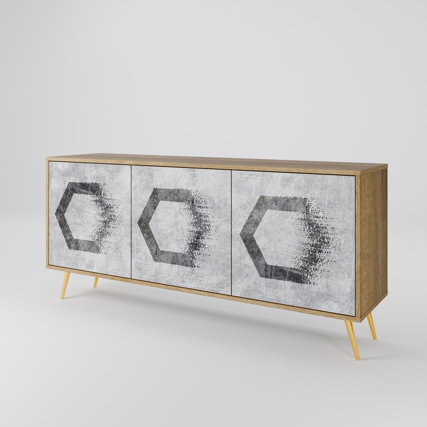 Credenza HEXAGONAL FIGURES a 3 ante in effetto rovere