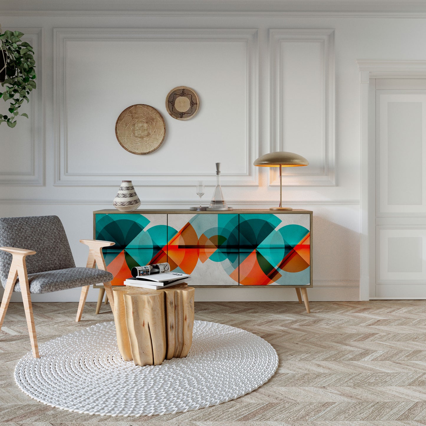 Credenza CIRCULAR RHAPSODY a 3 ante in effetto rovere