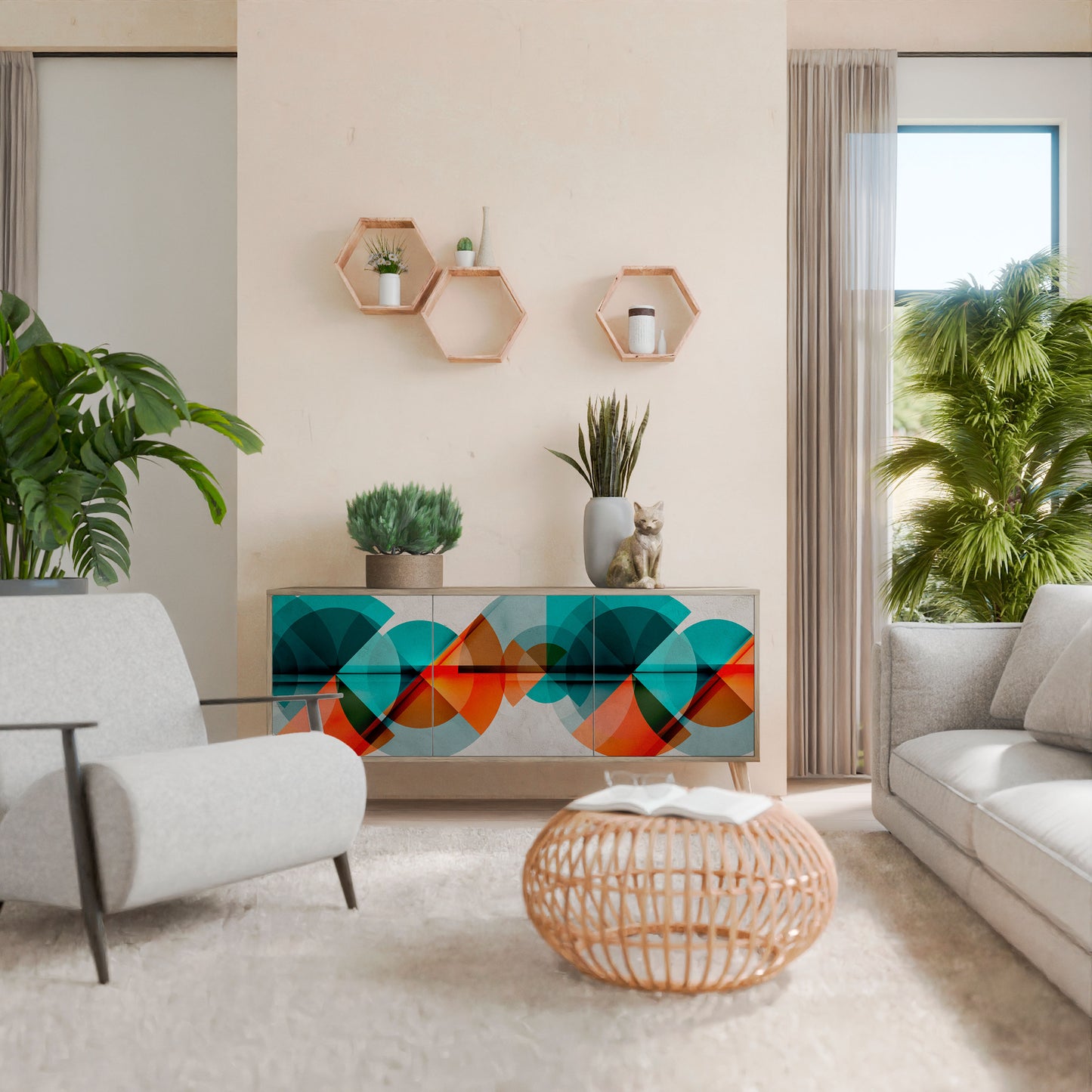 Credenza CIRCULAR RHAPSODY a 3 ante in effetto rovere