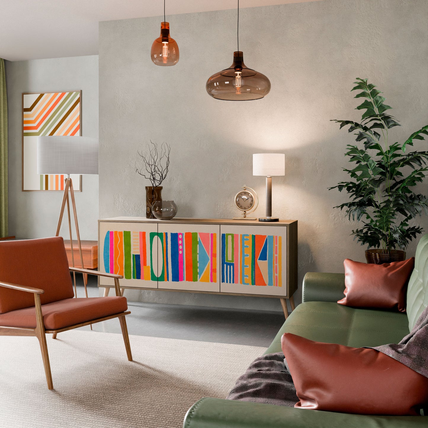 GEOMETRIC SHINE 3-Door Sideboard in Oak Effect