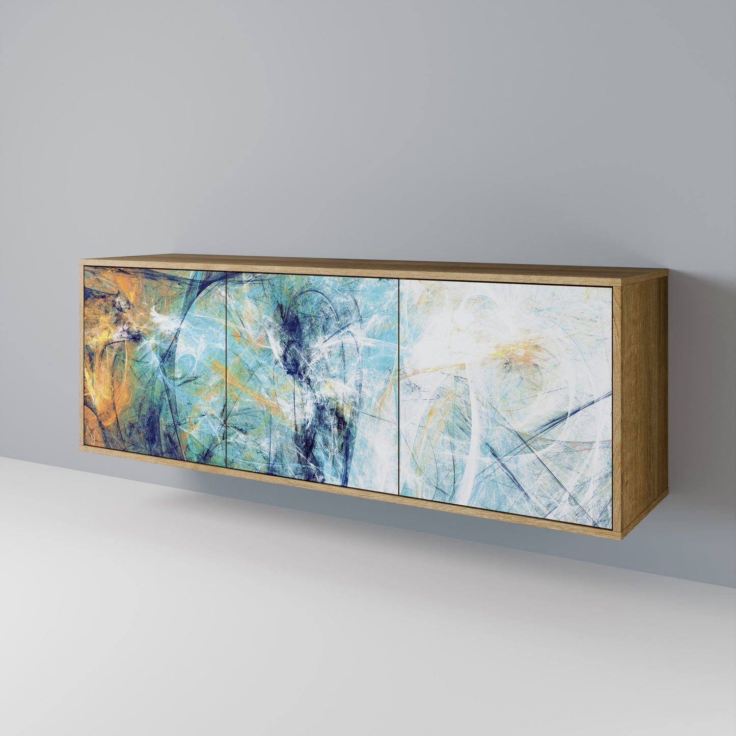 Credenza a 3 ante PENSIERI ASTRATTATI in effetto rovere