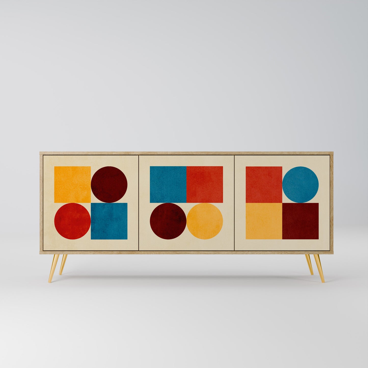 GEOMETRIC PUZZLE 3-Door Sideboard in Oak Effect