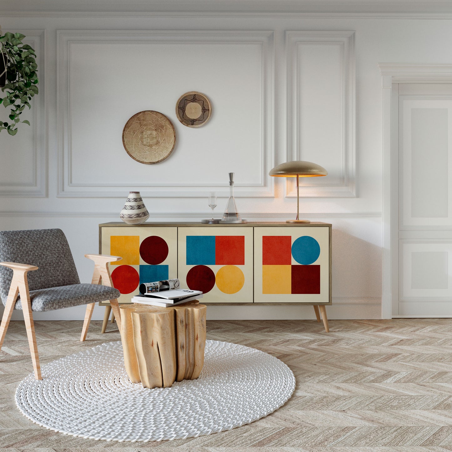 GEOMETRIC PUZZLE 3-Door Sideboard in Oak Effect
