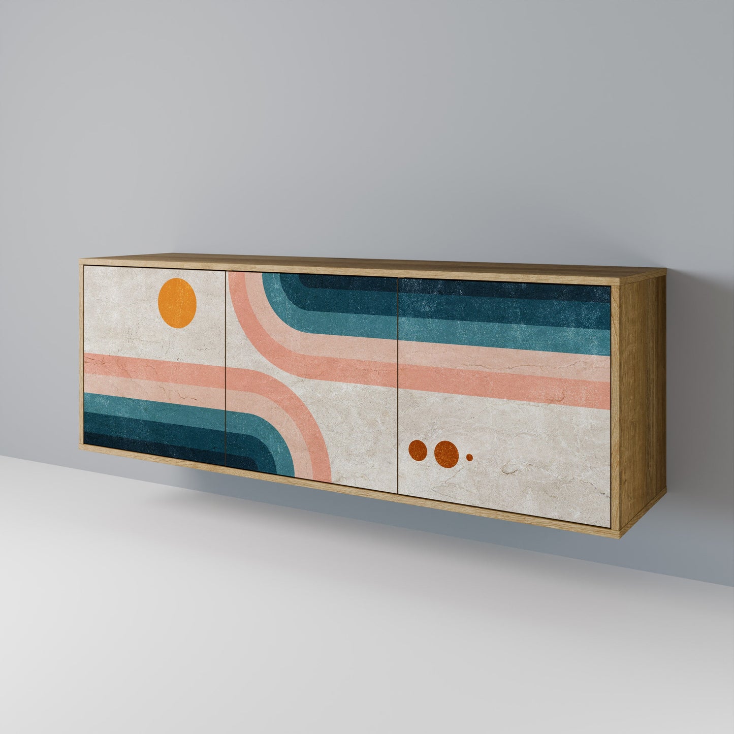 Credenza TWO HALVES a 3 ante in effetto rovere