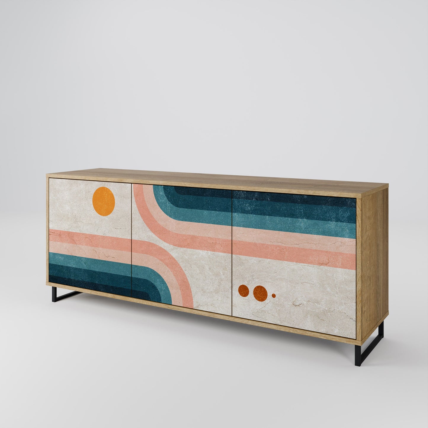 Credenza TWO HALVES a 3 ante in effetto rovere