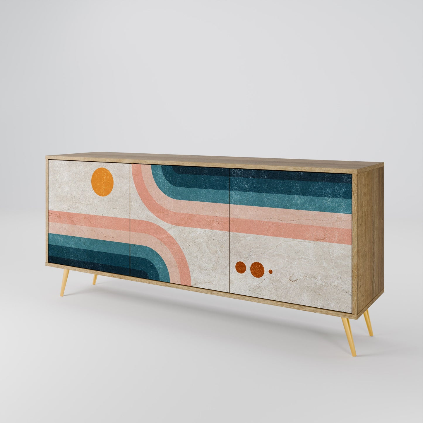 Credenza TWO HALVES a 3 ante in effetto rovere