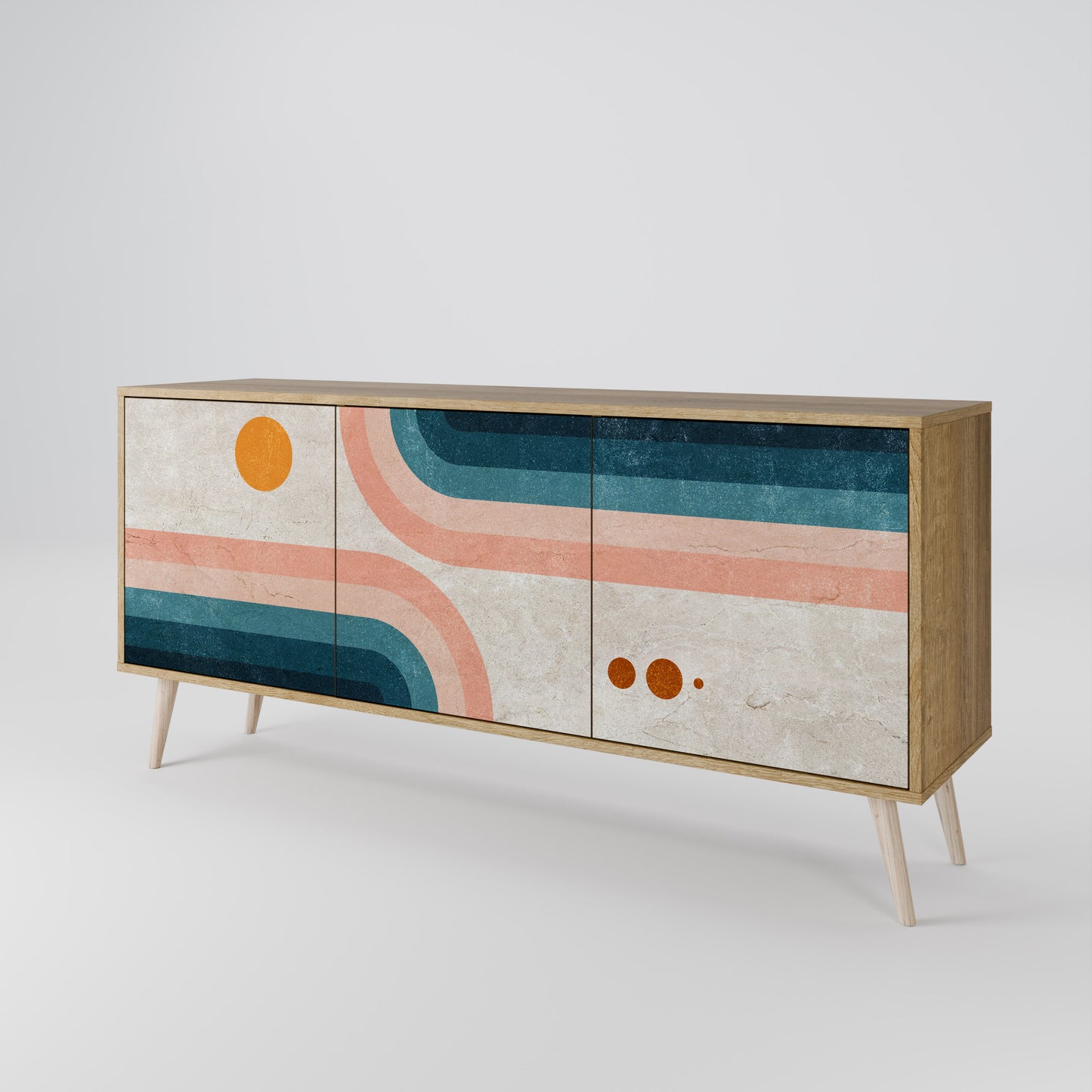 Credenza TWO HALVES a 3 ante in effetto rovere