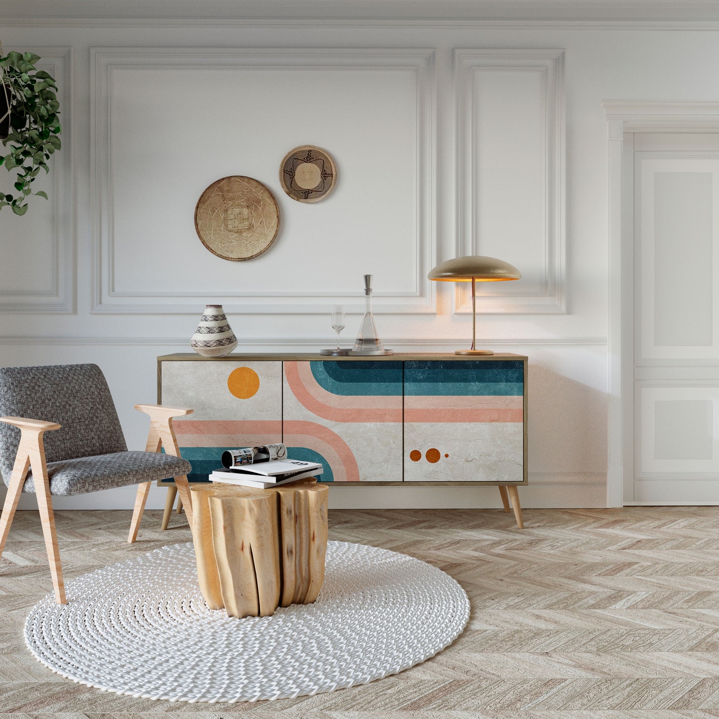 Credenza TWO HALVES a 3 ante in effetto rovere
