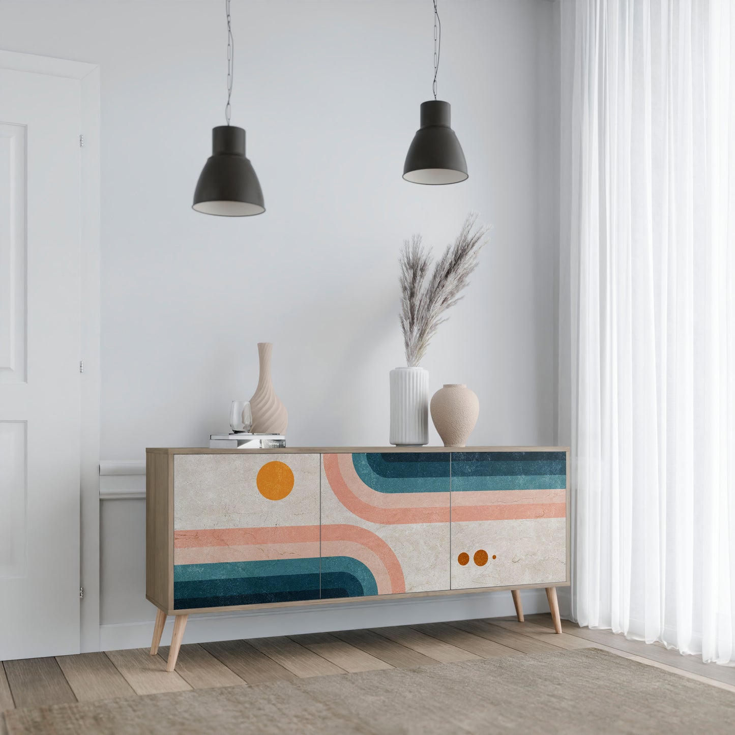 Credenza TWO HALVES a 3 ante in effetto rovere