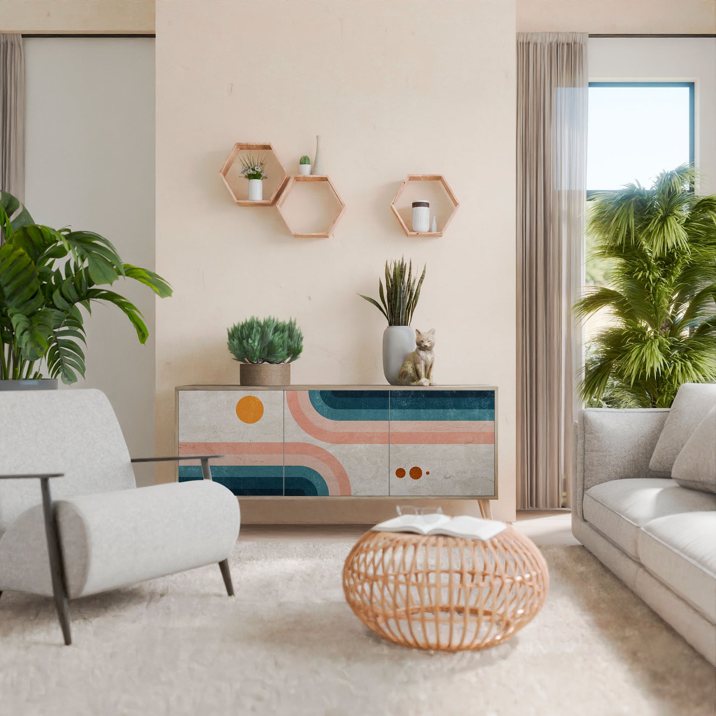 Credenza TWO HALVES a 3 ante in effetto rovere
