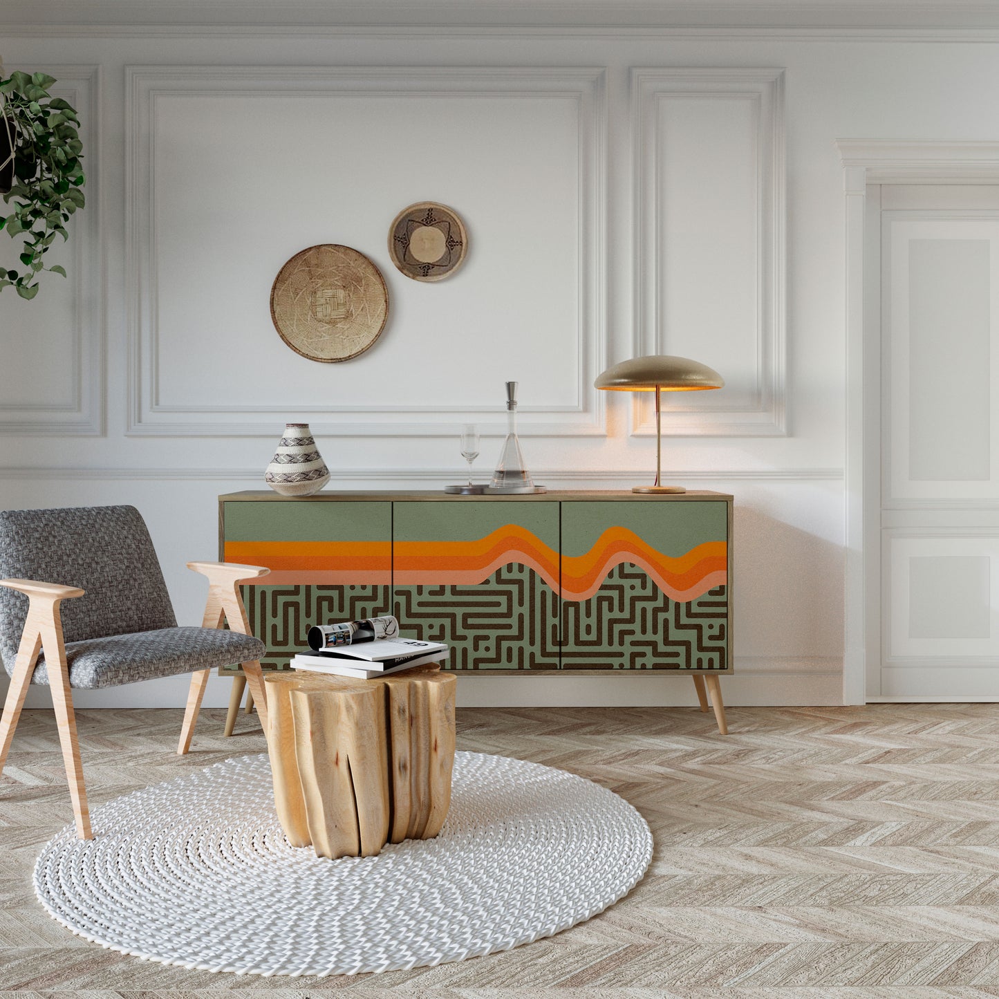 Credenza a 3 ante SIMPLE SOLUTIONS in effetto rovere