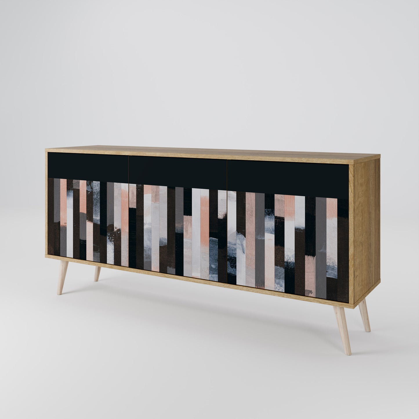 COLLAGE OF RECTANGLES 3-Door Sideboard in Oak Effect