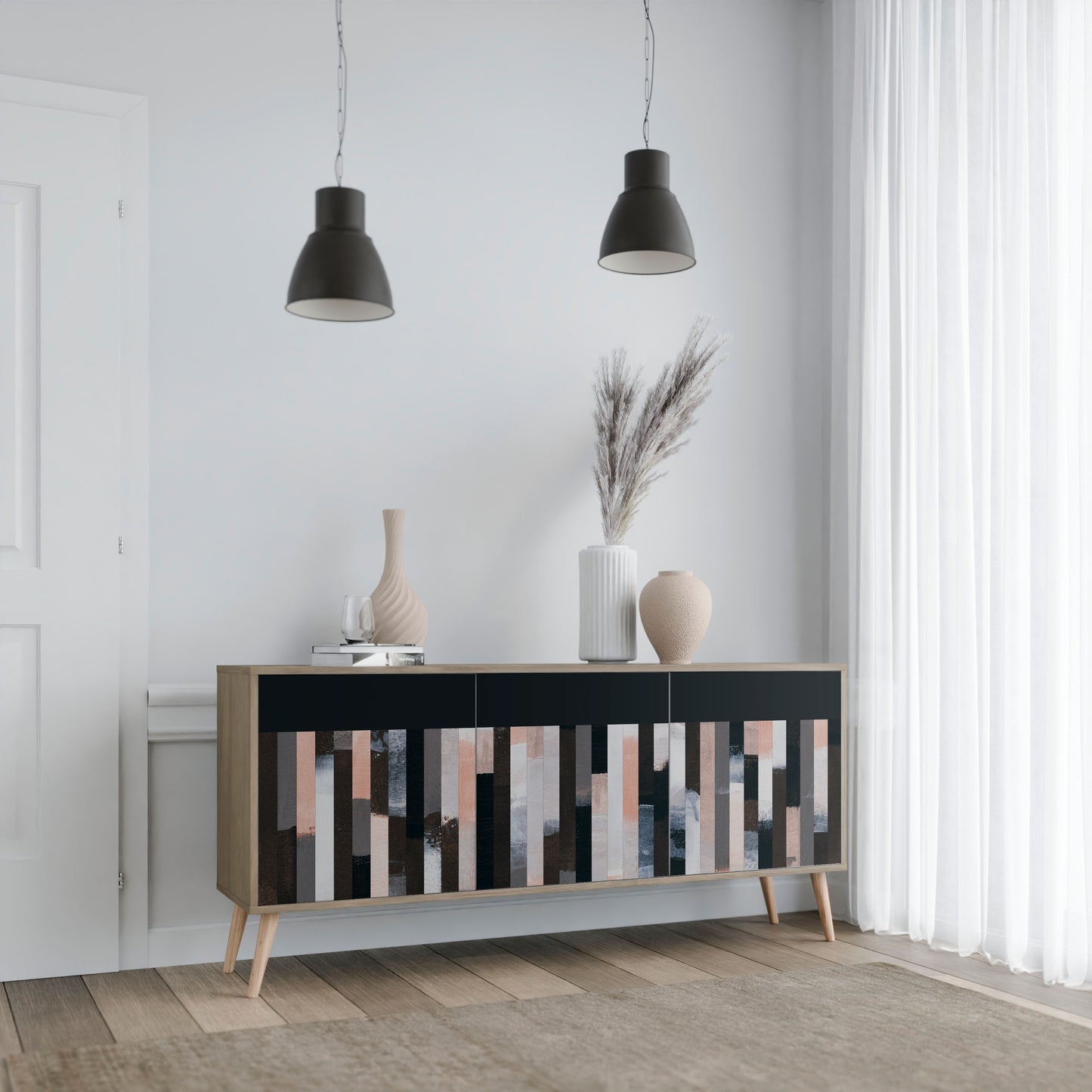 COLLAGE OF RECTANGLES 3-Door Sideboard in Oak Effect