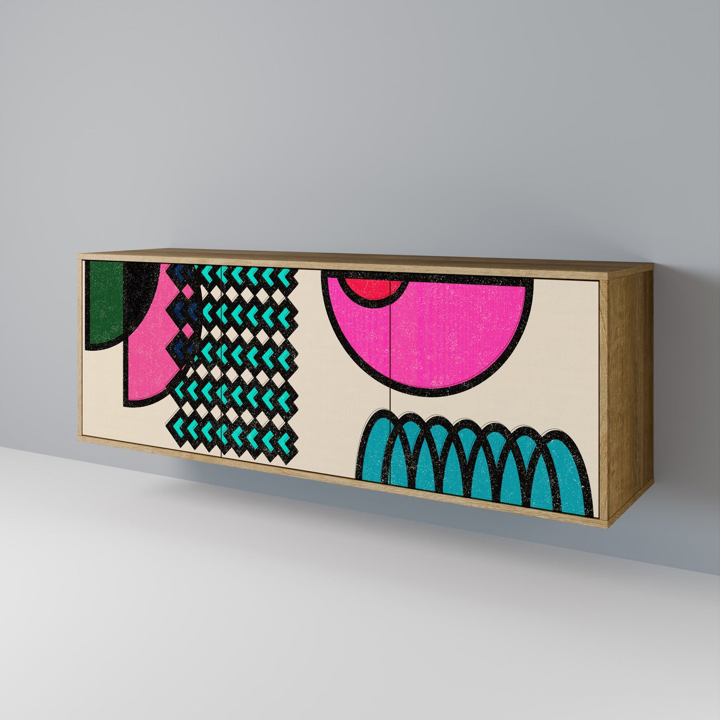 Credenza GEOMETRIC RHAPSODY a 3 ante in effetto rovere