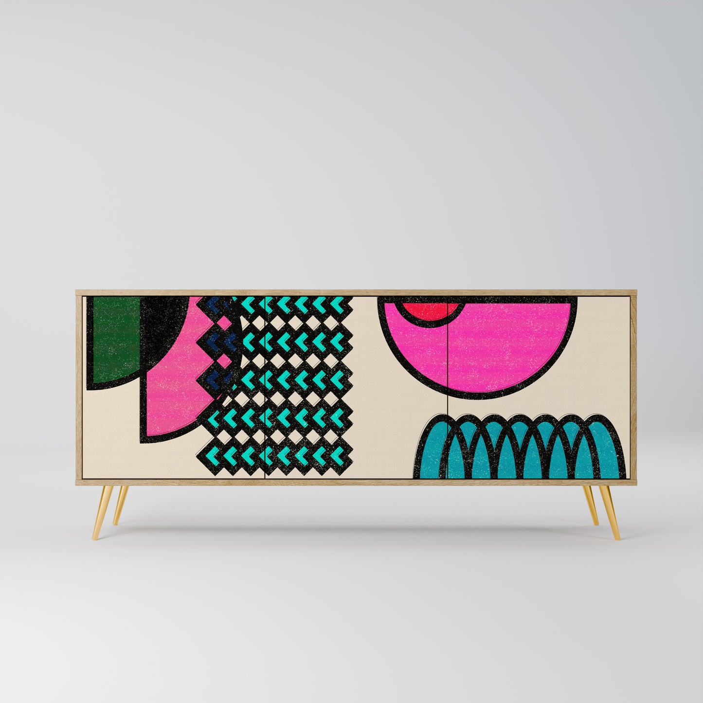 Credenza GEOMETRIC RHAPSODY a 3 ante in effetto rovere