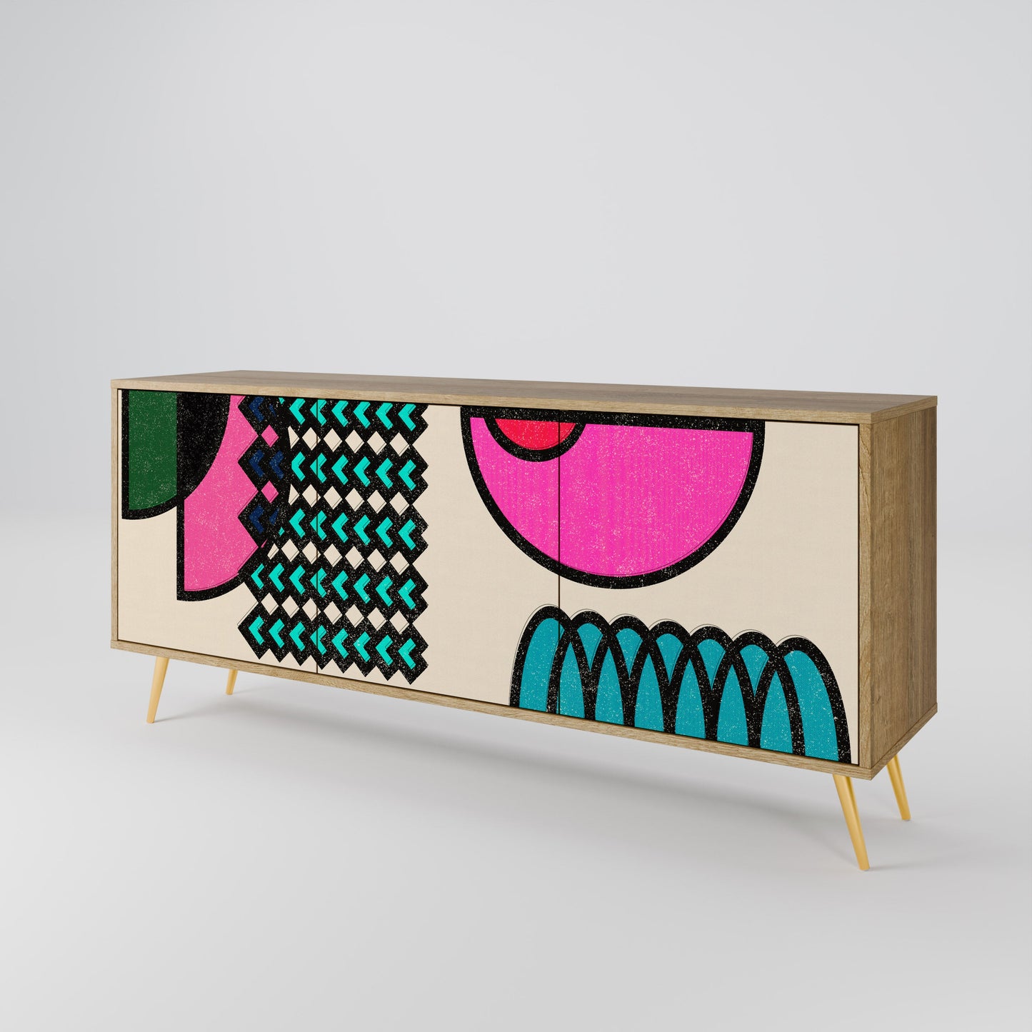 Credenza GEOMETRIC RHAPSODY a 3 ante in effetto rovere