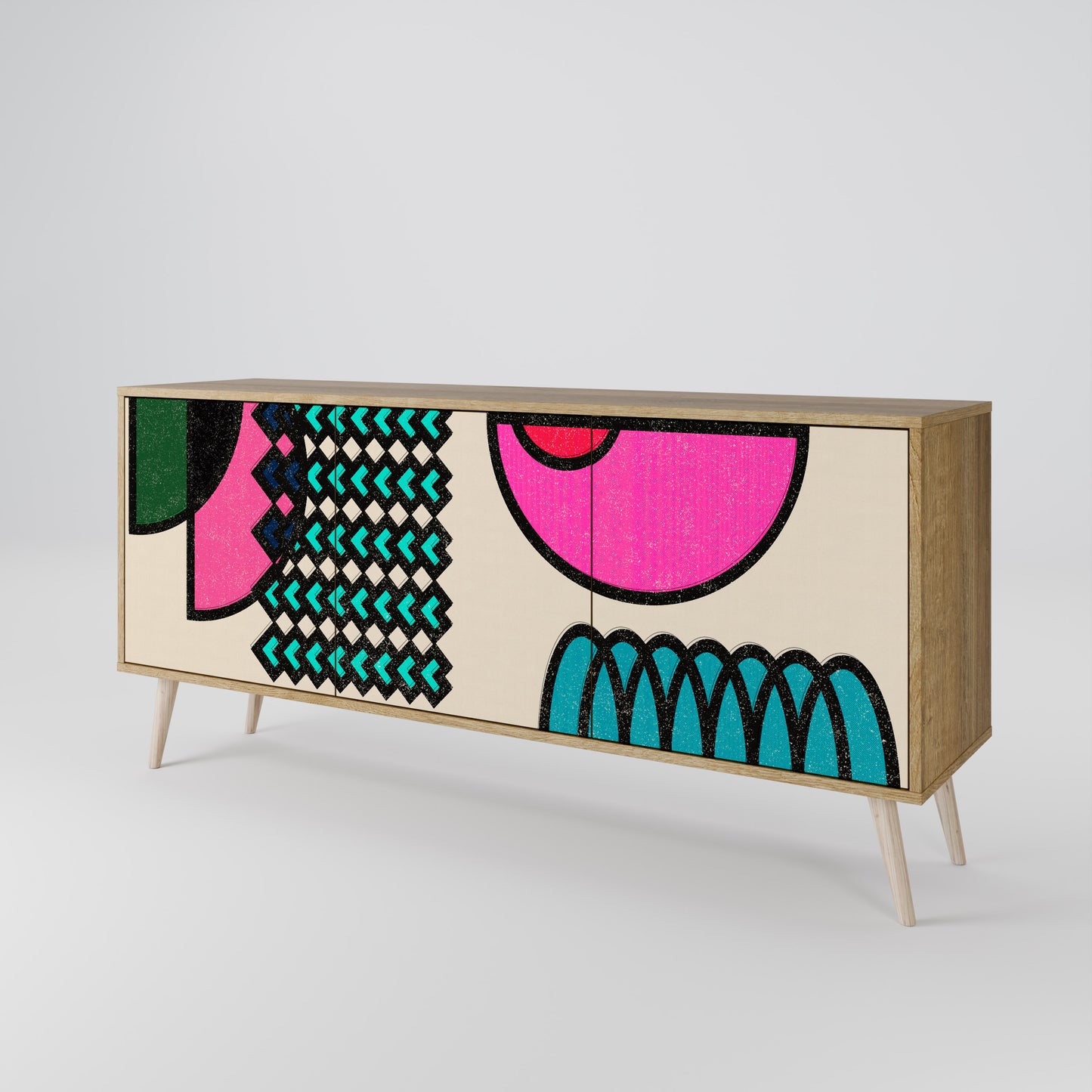Credenza GEOMETRIC RHAPSODY a 3 ante in effetto rovere