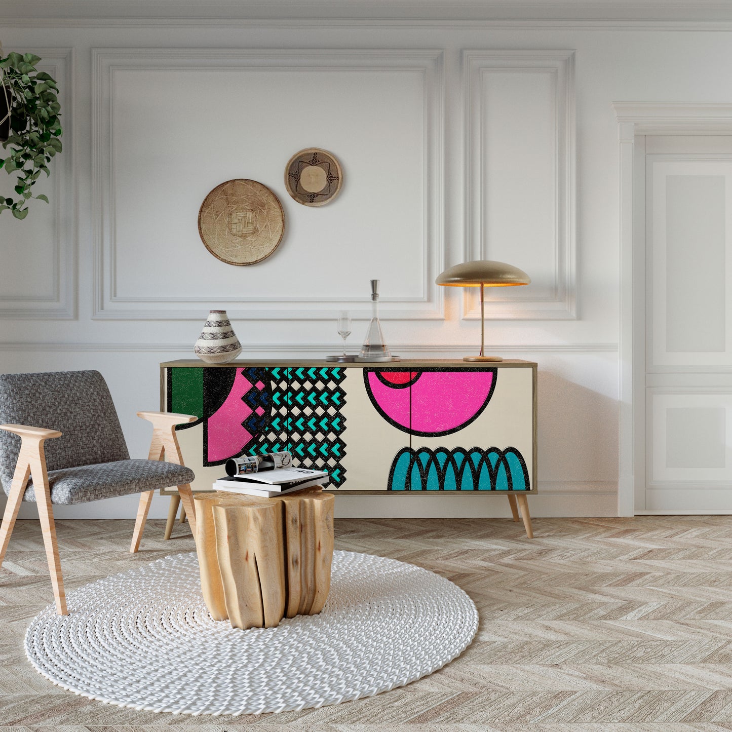 Credenza GEOMETRIC RHAPSODY a 3 ante in effetto rovere