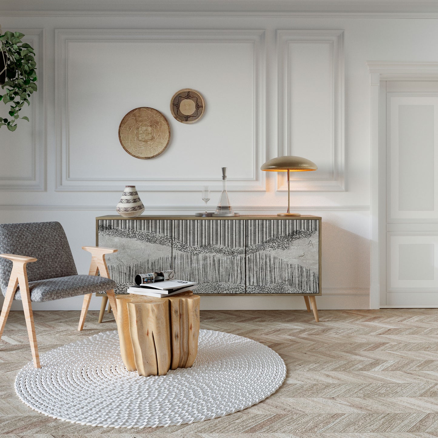 GRAIN LINES 3-Door Sideboard in Oak Effect