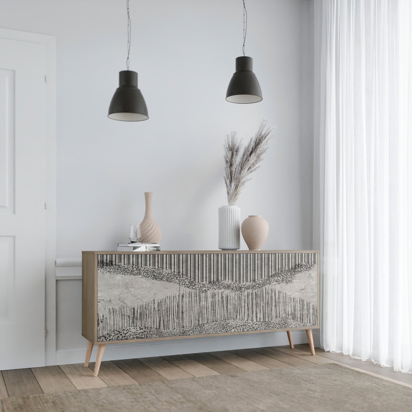 GRAIN LINES 3-Door Sideboard in Oak Effect