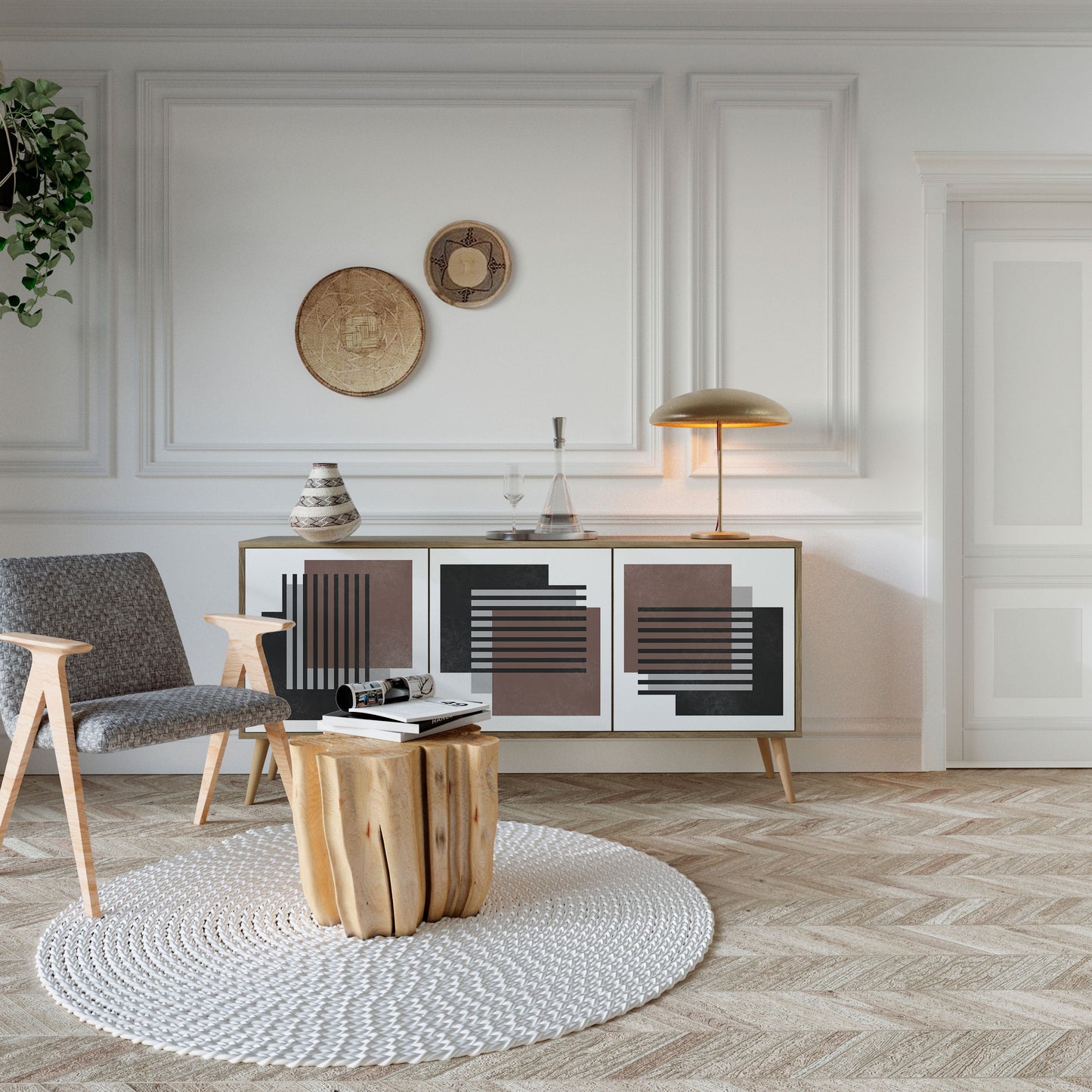 SHADOW SYNCHRONY 3-Door Sideboard in Oak Effect