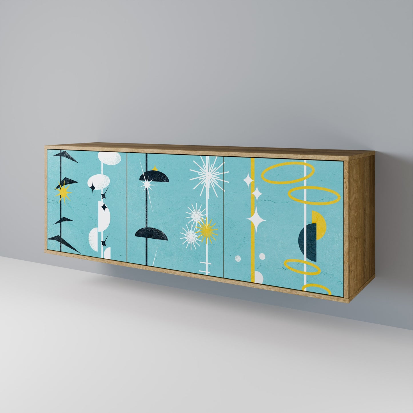 Credenza a 3 ante PATHS TO HAPPINESS in effetto rovere