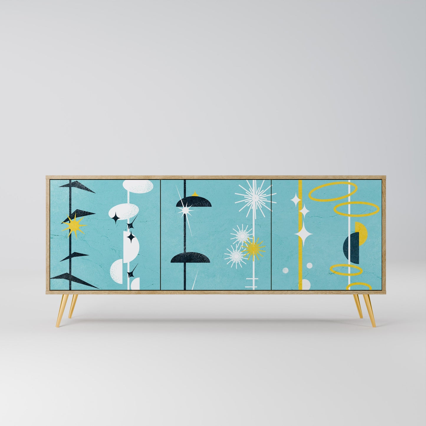 Credenza a 3 ante PATHS TO HAPPINESS in effetto rovere