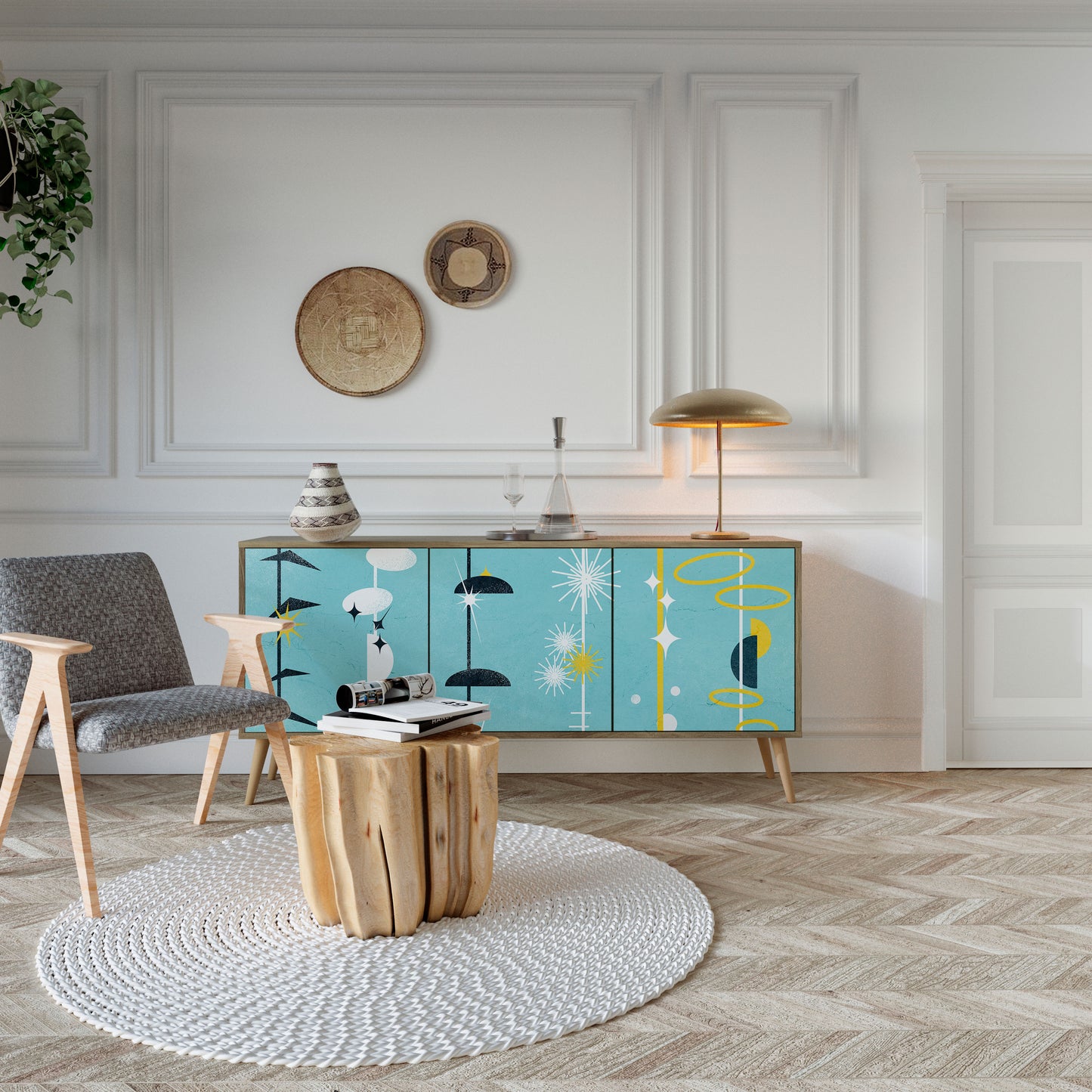 Credenza a 3 ante PATHS TO HAPPINESS in effetto rovere